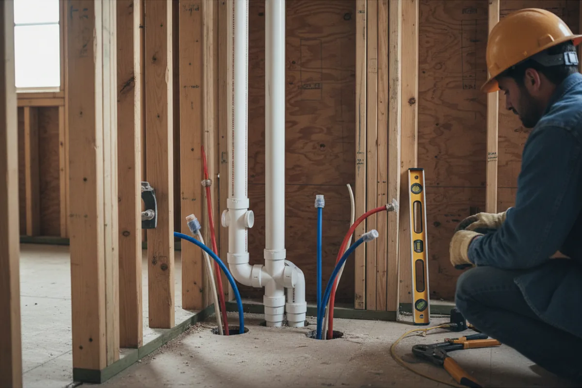 Drain and supply rough-in during Drain Cleaning in Newton